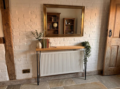 Rustic console table with black 3 pin hairpin legs narrow hallway radiator shelf slim industrial style table hall table radiator cover