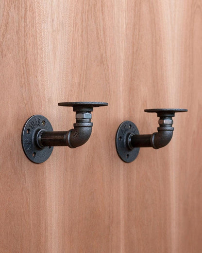 Pair Industrial Steel Pipe Shelf Bracket Holder Elbow Style Steampunk Shelf Brackets Industrial Decor