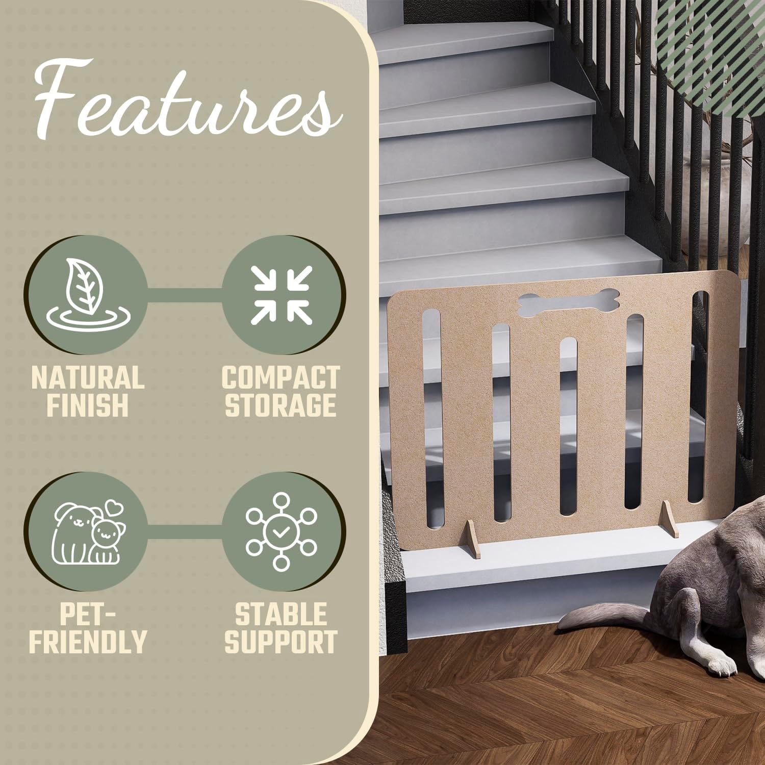 Freestanding Dog Stopper - Wooden Dog Barrier for Home, Stairs, and Doorways - Pet Barrier for Indoor - Wooden Pet Stopper with on Drill Dog Gate