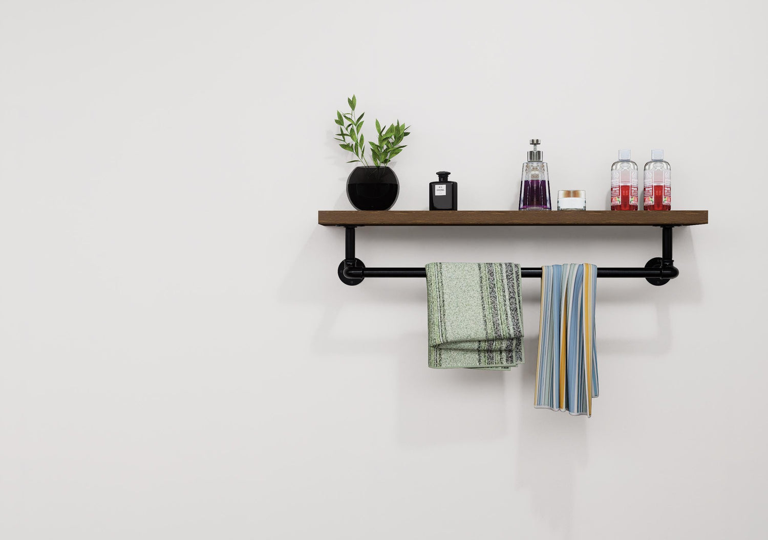Steampunk Pipe Towel Holder with Shelf – Industrial Metal Towel Bar for Bathroom Organization, Unique Handmade Gift