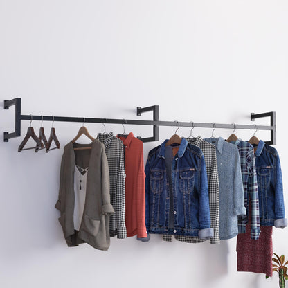 Minimalist Double Clothes Rail | Modern Wall Mounted Double Garment Rack | Industrial Floating Rail for Wardrobes, Entryways, Boutiques