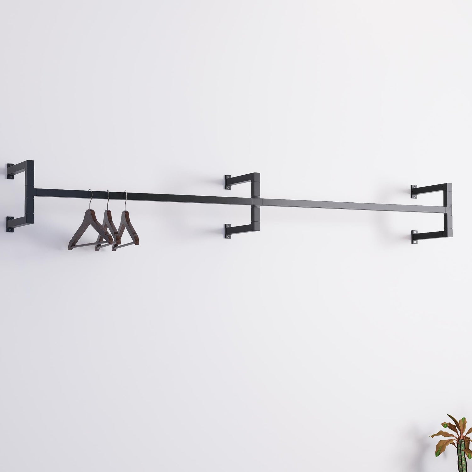 Minimalist Double Clothes Rail | Modern Wall Mounted Double Garment Rack | Industrial Floating Rail for Wardrobes, Entryways, Boutiques