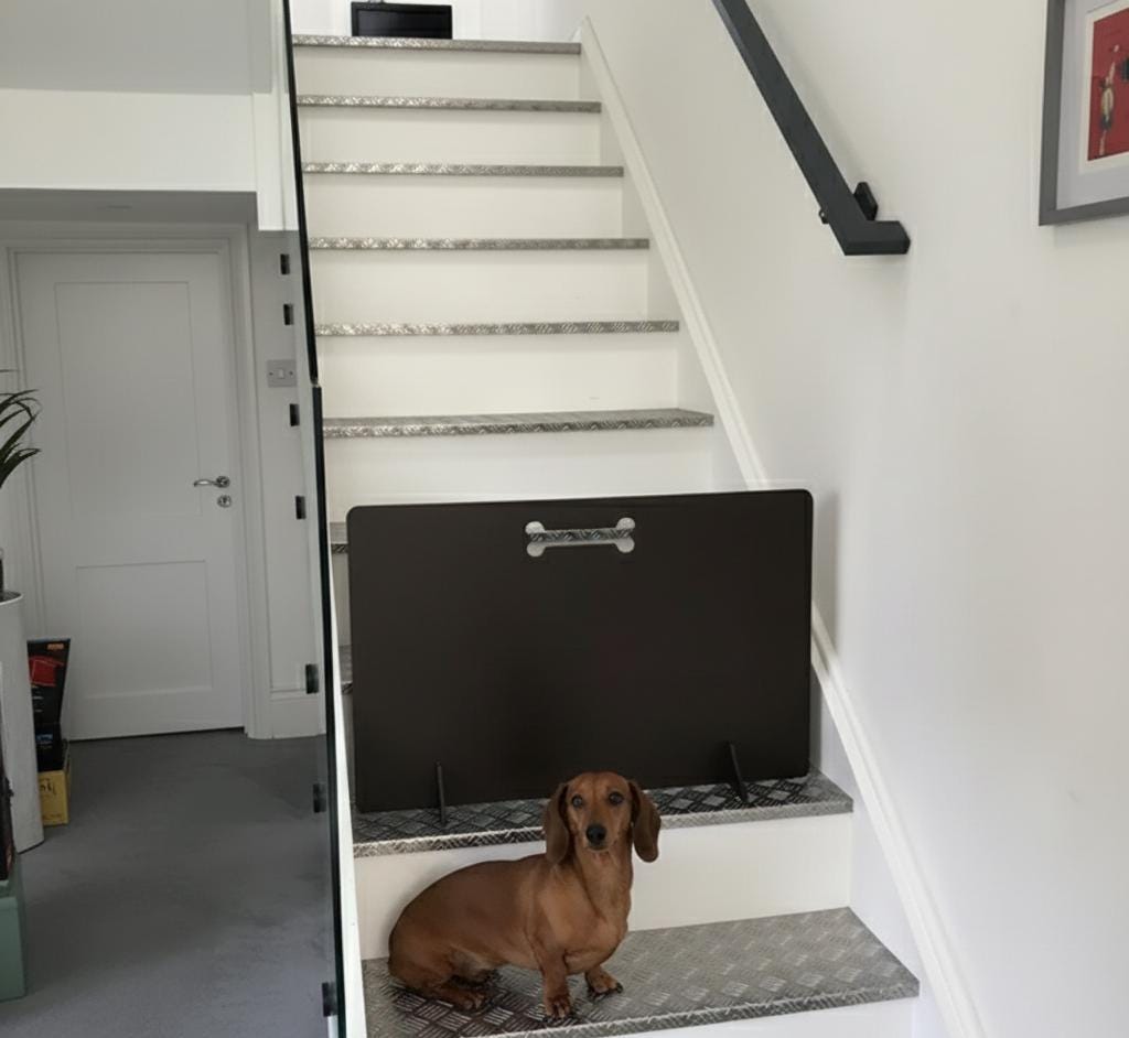 Black Wooden Dog Barrier: Portable Stair Safety Gate