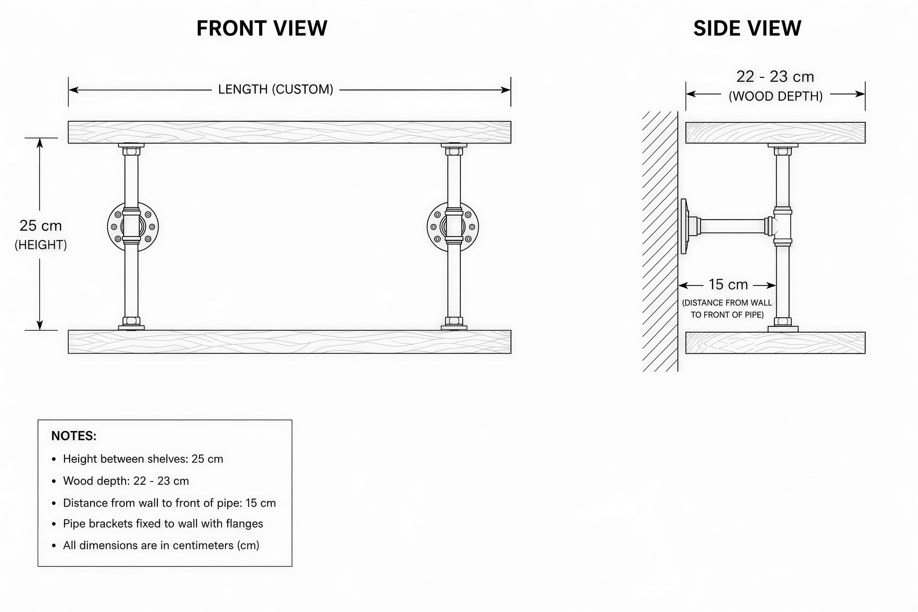 The image is a technical drawing or diagram that provides measurements and specifications for a piece of furniture or structure, such as a shelf or a pipe. It includes dimensions and details about the length, width, height, and other specifications of the object.