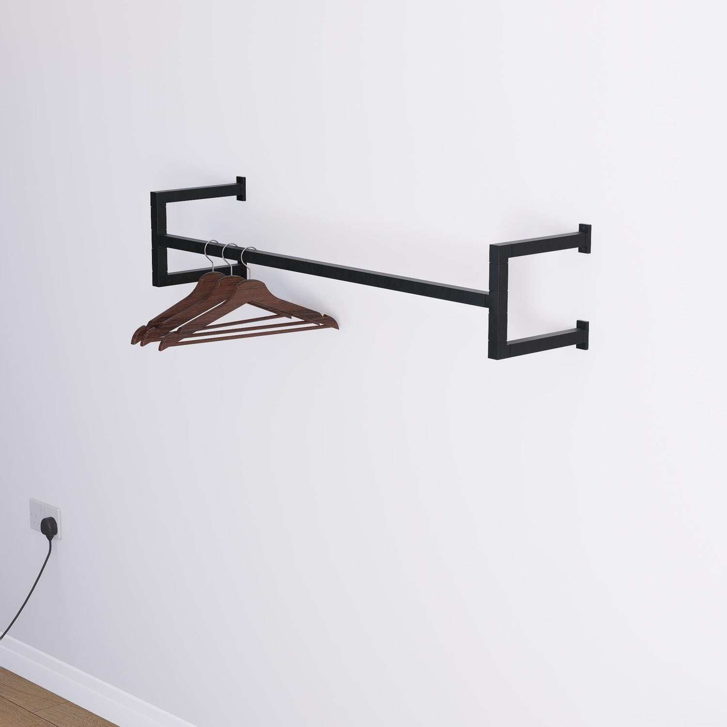 Minimalist Square Clothes Rail | Modern Wall Mounted Garment Rack | Industrial Hanging Rail for Wardrobes, Boutiques, Entryways