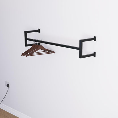Minimalist Square Clothes Rail | Modern Wall Mounted Garment Rack | Industrial Hanging Rail for Wardrobes, Boutiques, Entryways