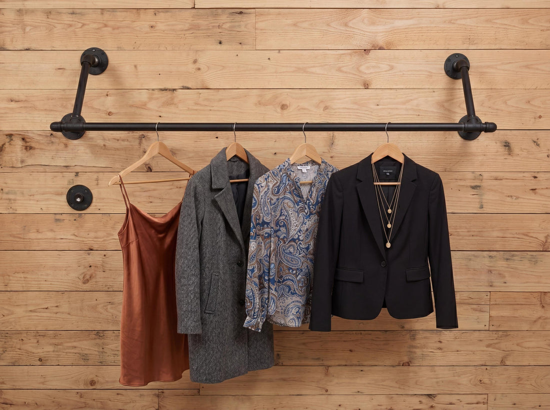 Industrial Pipe Clothing Rack – Black Iron Wall Mounted
