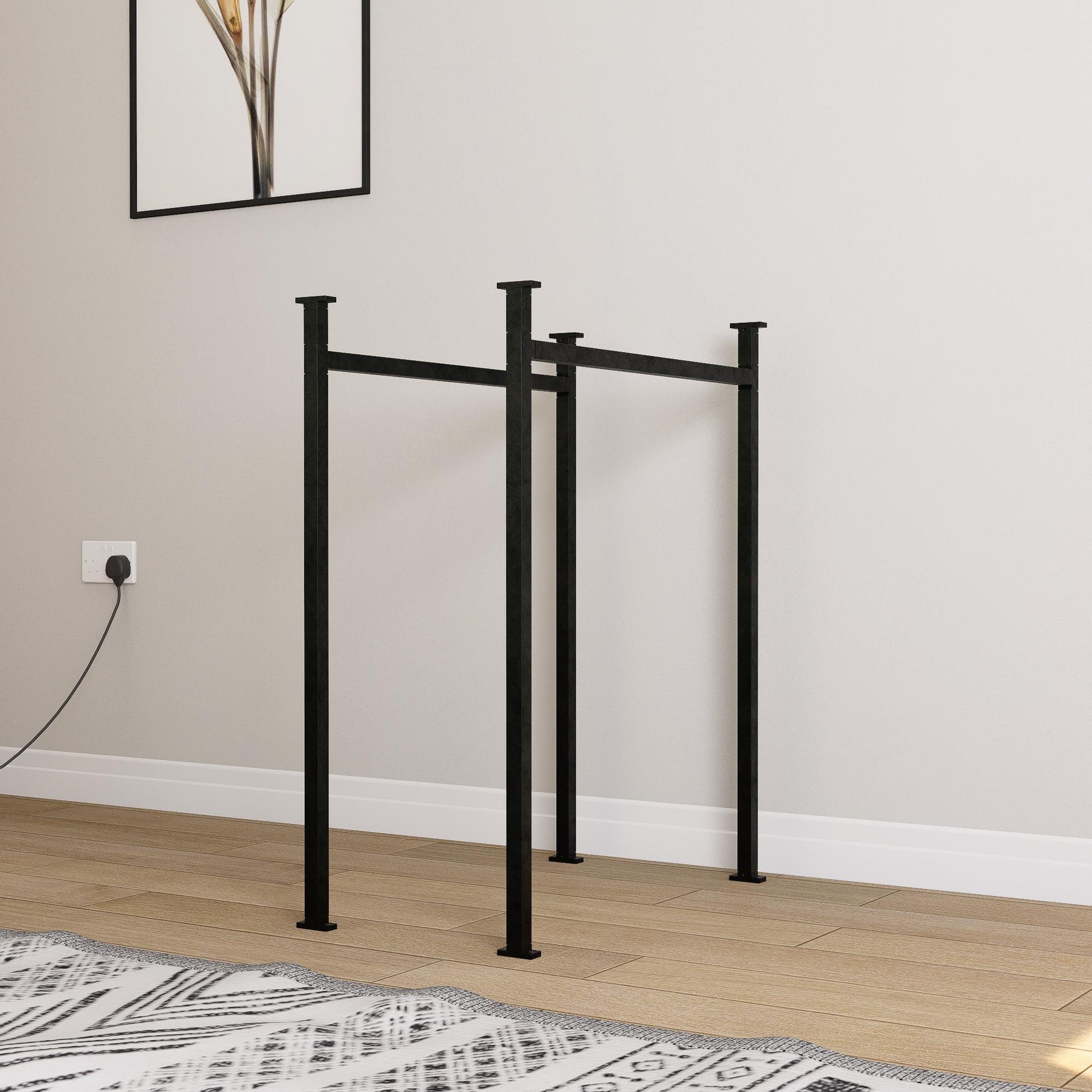 Heavy duty detachable square tube metal table legs pair, flat-pack and reusable, wood top not included