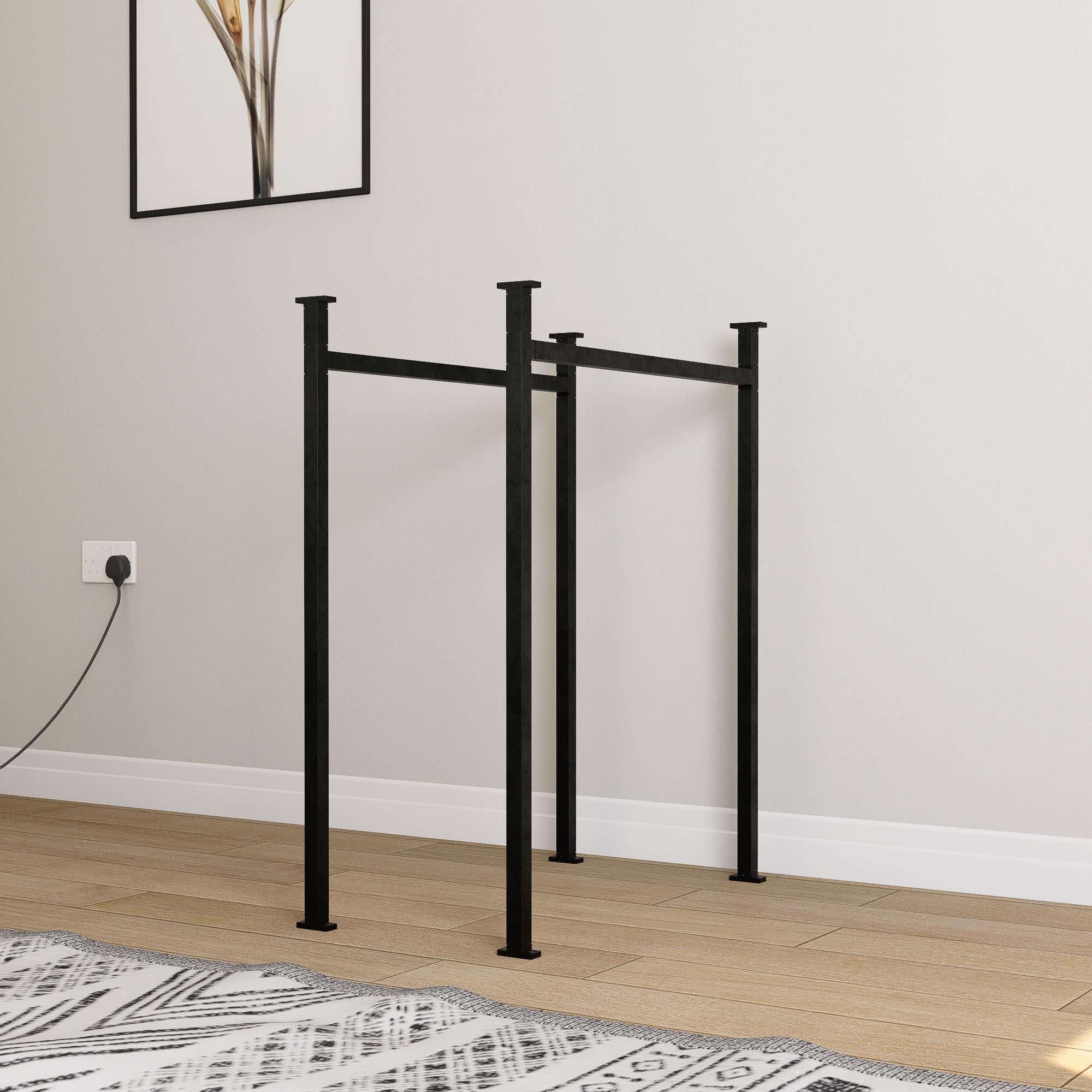 Heavy duty detachable square tube metal table legs pair, flat-pack and reusable, wood top not included