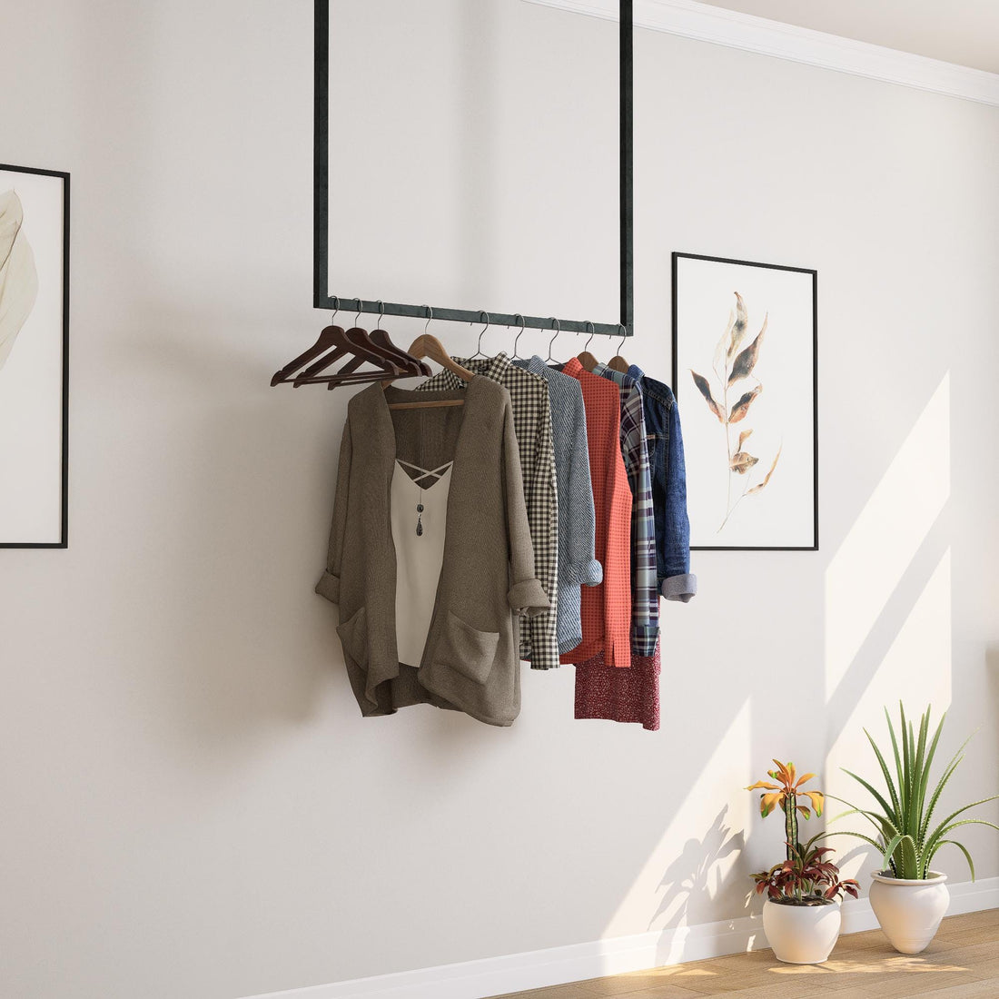 Ceiling Clothes Rack Minimalist Clothing Rail for Storage &amp; Retail Display – Space-Saving Ceiling Clothing Rack