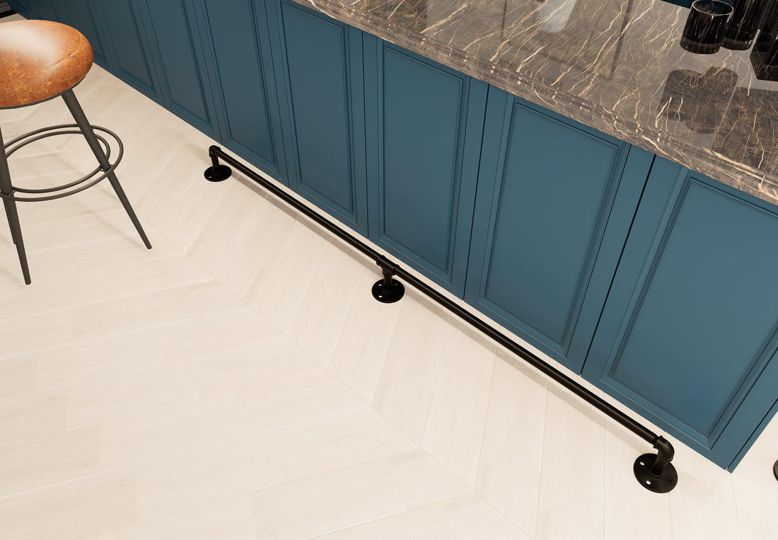Customizable Black Steel Foot Rail: Vintage Bar, Kitchen Island