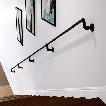 Handmade Cast Iron Stair Hand Rail with Industrial Vintage Pipe Brackets | Urban Retro Bannister Design