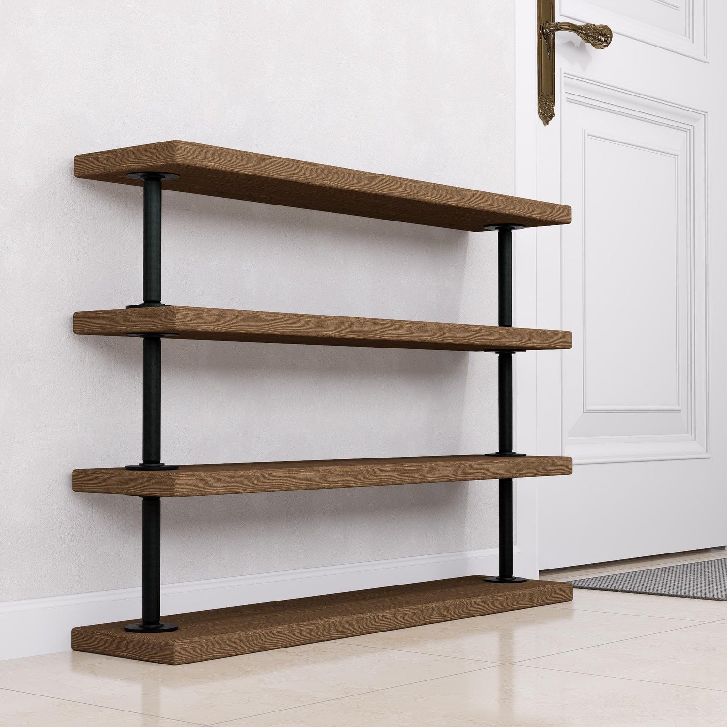 Industrial Pipe Shoe Rack - Tiered Shoe Organizer - Rustic Entryway Shoe Shelf - Heavy Duty Metal &amp; Wood Shoe Storage for Home or Office