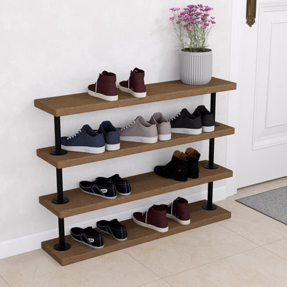 Industrial Pipe Shoe Rack - Tiered Shoe Organizer - Rustic Entryway Shoe Shelf - Heavy Duty Metal &amp; Wood Shoe Storage for Home or Office