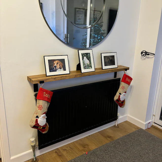 Solid Wood Radiator Shelf with Brackets | Rustic Narrow Hallway Shelf 15 cm deep