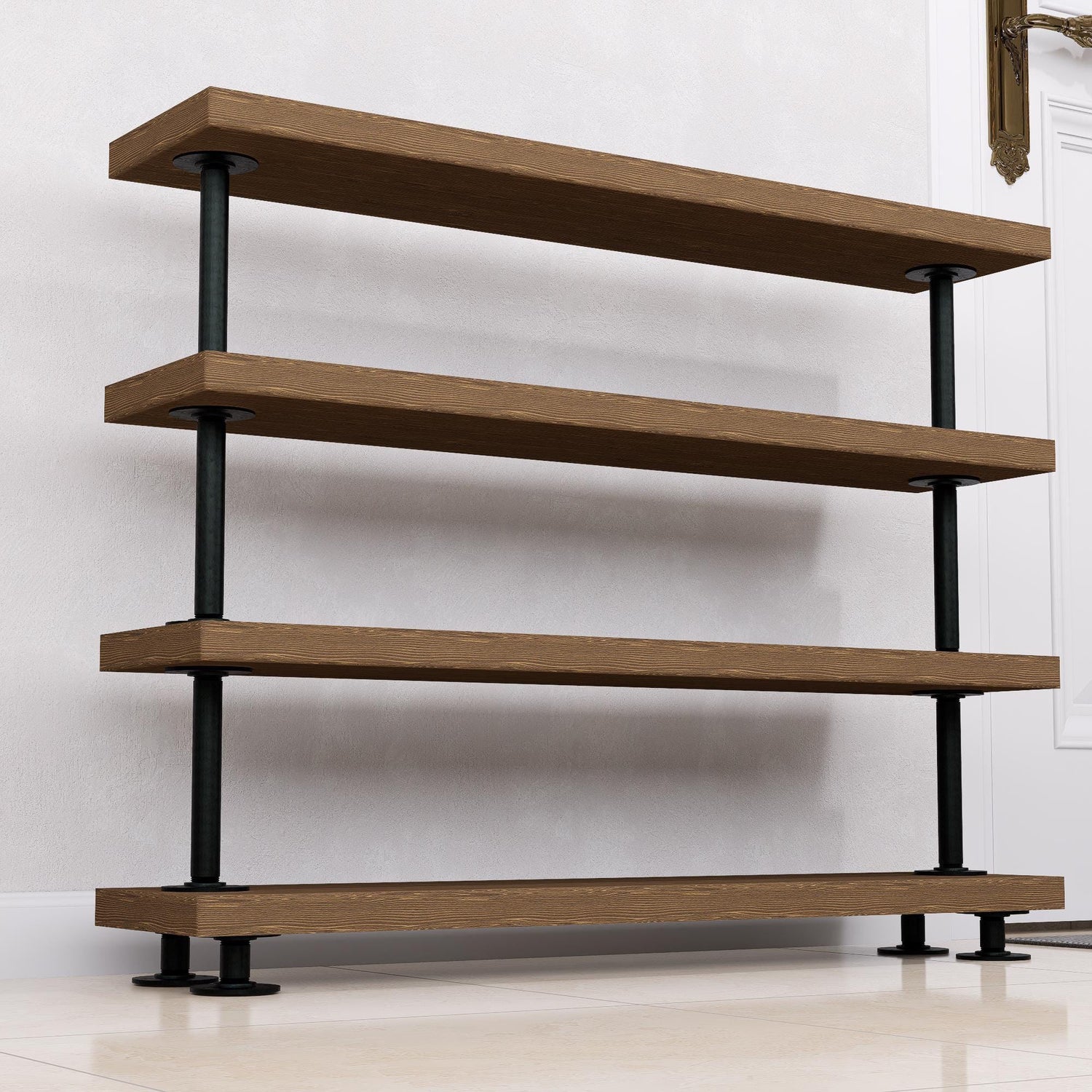 Rustic Tiered Shoe Rack: Wooden Shelves, Industrial Farmhouse Entryway Organizer