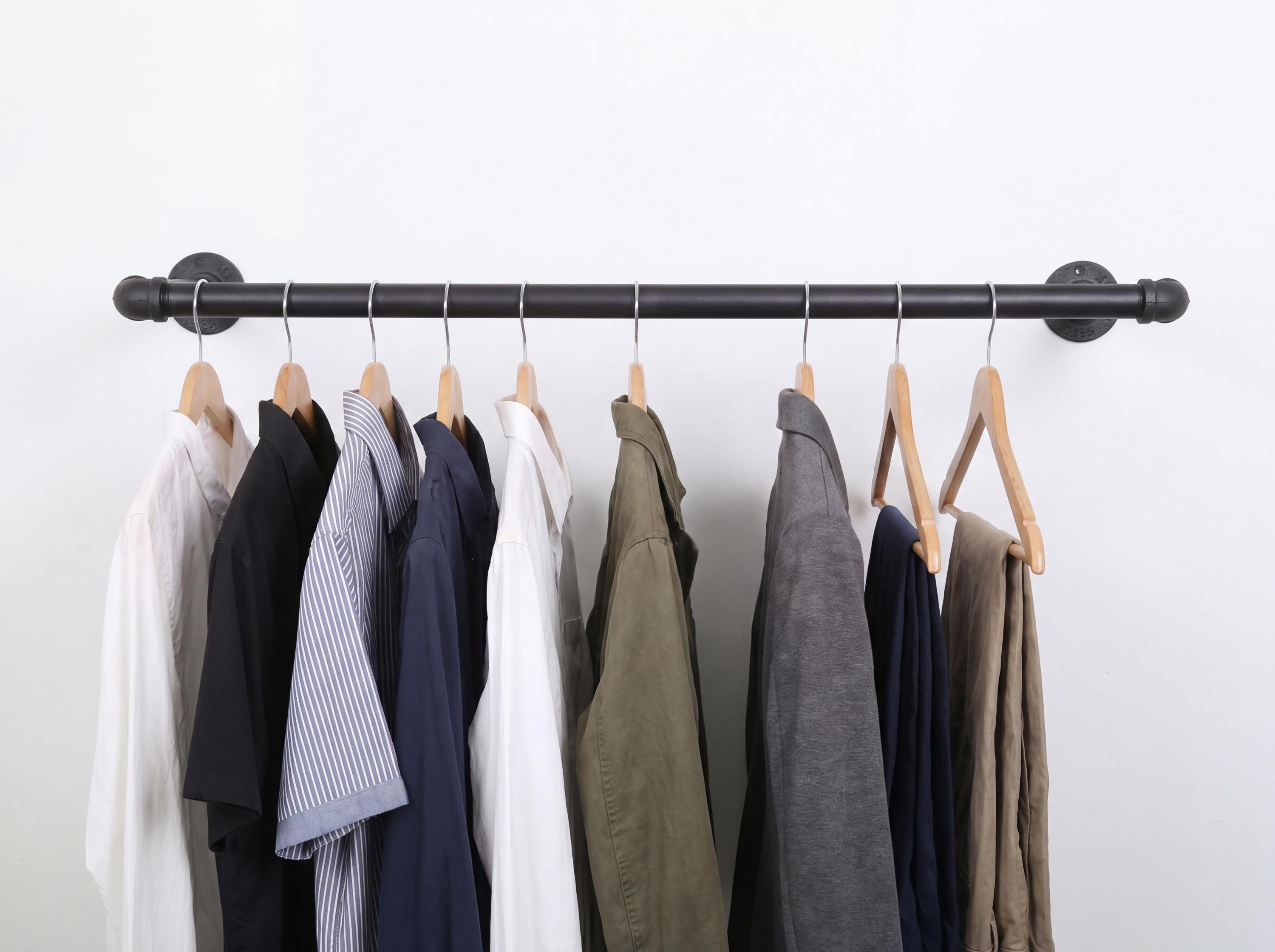 Wall Mounted Industrial Pipes Clothes Hanging Pole Rustic Iron Clothes Rack Garment Storage Display Rail Towel Bar Rail for Store Wardrobe