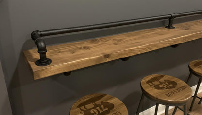 Industrial Style Breakfast &amp; Drinks Bar | Rustic Wall-Mounted Home Bar