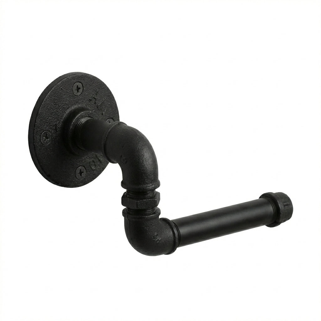 Industrial Black Cast Iron Pipe Wall-Mounted Toilet Paper Holder