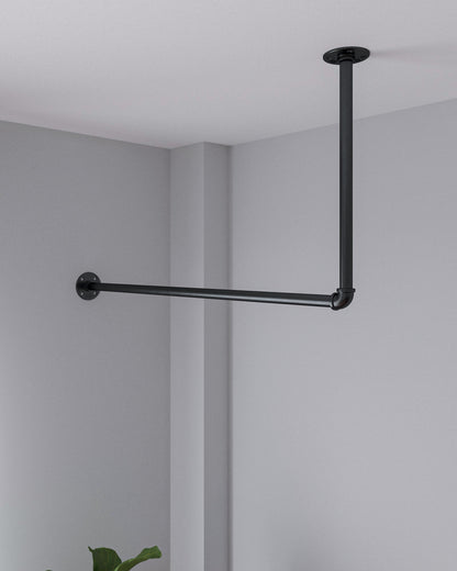 L shape corner clothes rail  clothes hanger wall mounted rail , Steampunk design Industrial clothes rail