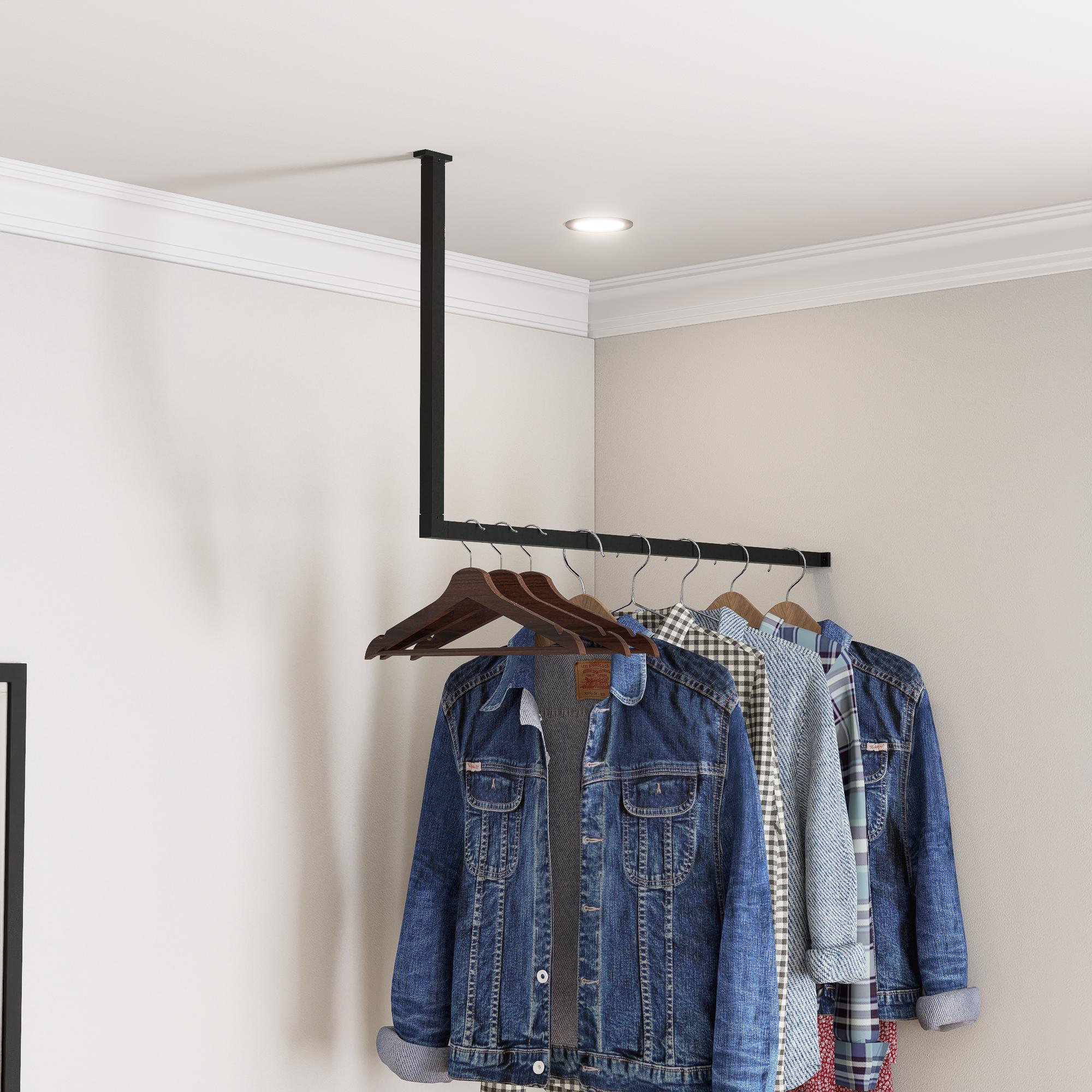 L-Shaped Ceiling Mounted Clothing Rack – Custom Iron Closet Rod for Corner Spaces, Retail, Entryway or Bedroom – Heavy Duty & Stylish