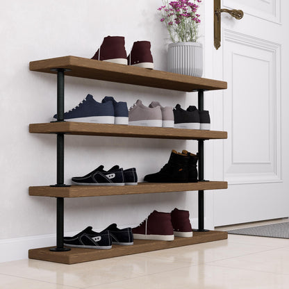 Industrial Pipe Shoe Rack - Tiered Shoe Organizer - Rustic Entryway Shoe Shelf - Heavy Duty Metal &amp; Wood Shoe Storage for Home or Office