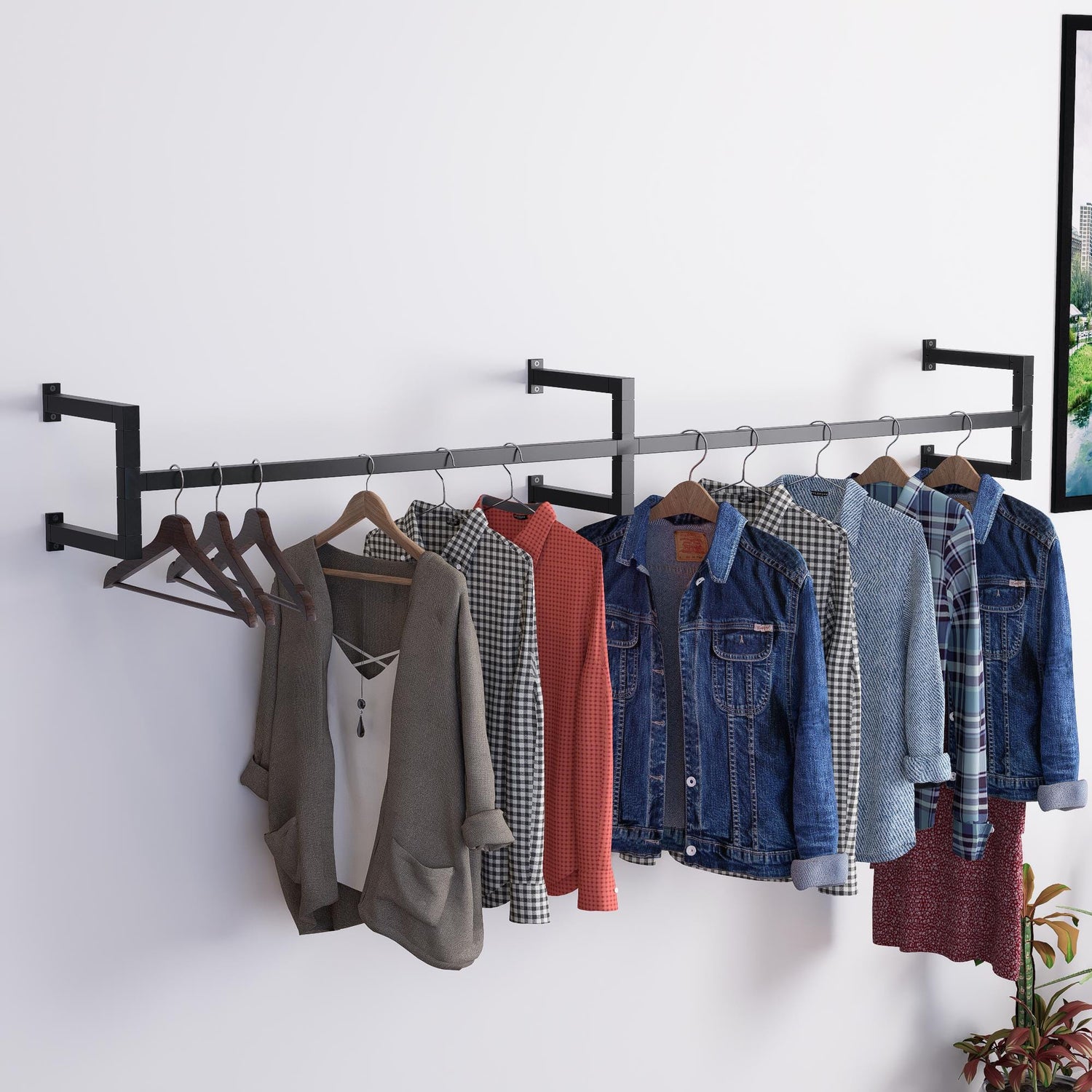 Minimalist Double Clothes Rail | Modern Wall Mounted Double Garment Rack | Industrial Floating Rail for Wardrobes, Entryways, Boutiques