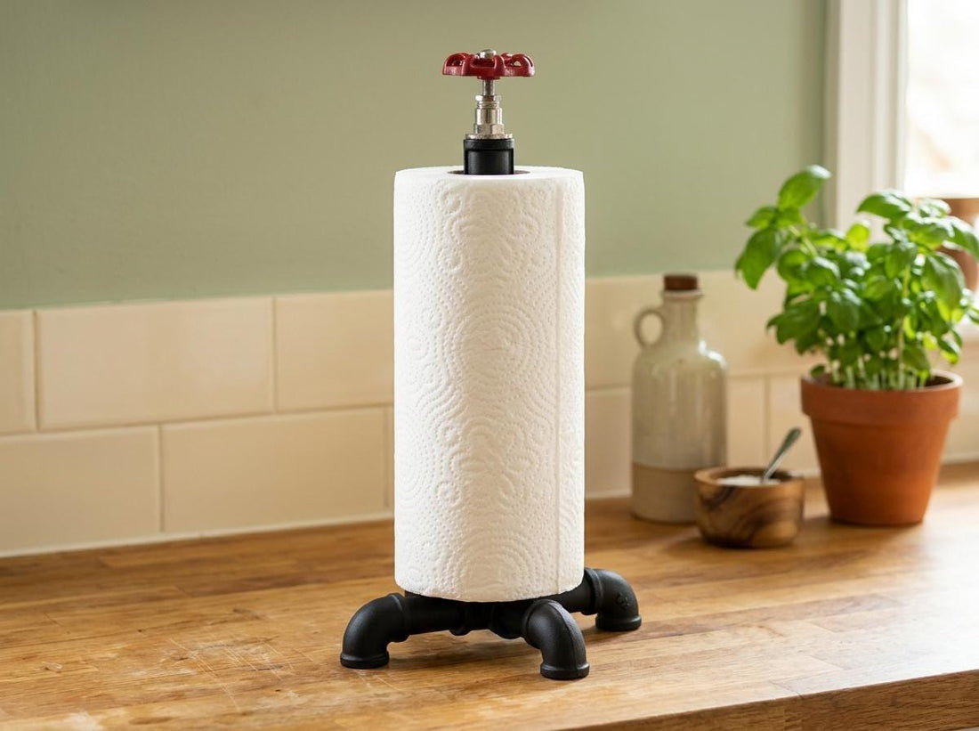 Industrial Pipe Kitchen Roll Holder – Red Valve