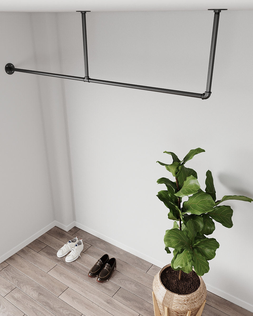 Minimalistic Clothes Rack | Garment Rail made of metal mounted on the ceiling Ceiling Clothing rack