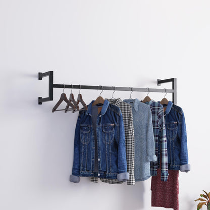 Minimalist Square Clothes Rail | Modern Wall Mounted Garment Rack | Industrial Hanging Rail for Wardrobes, Boutiques, Entryways