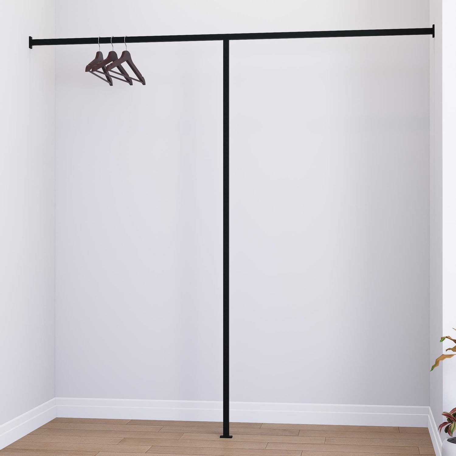 Wall to Wall Clothes Rack | Floor &amp; Wall Mounted Square Tube Rail | Minimalist Industrial Garment Rack for Wardrobes, Boutiques, Homes