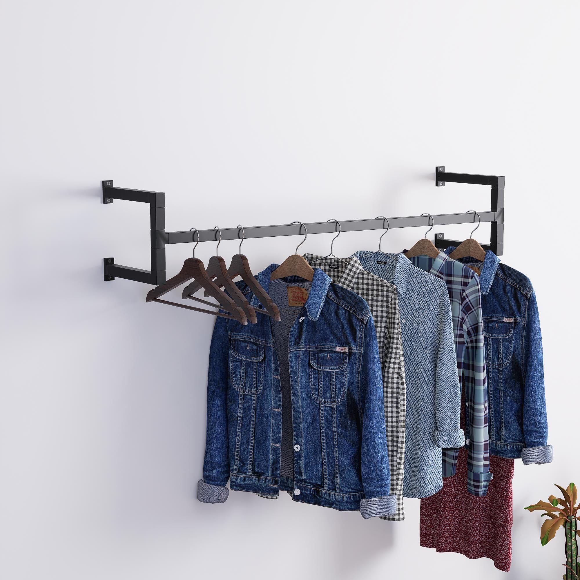 Minimalist Square Clothes Rail | Modern Wall Mounted Garment Rack | Industrial Hanging Rail for Wardrobes, Boutiques, Entryways