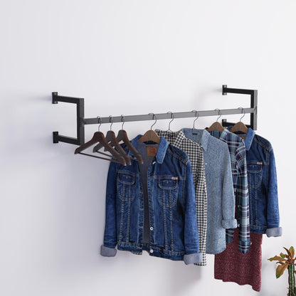 Minimalist Square Clothes Rail | Modern Wall Mounted Garment Rack | Industrial Hanging Rail for Wardrobes, Boutiques, Entryways