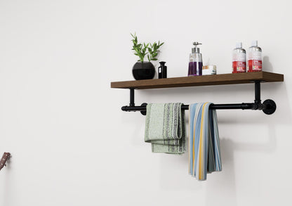 Steampunk Pipe Towel Holder with Shelf – Industrial Metal Towel Bar for Bathroom Organization, Unique Handmade Gift