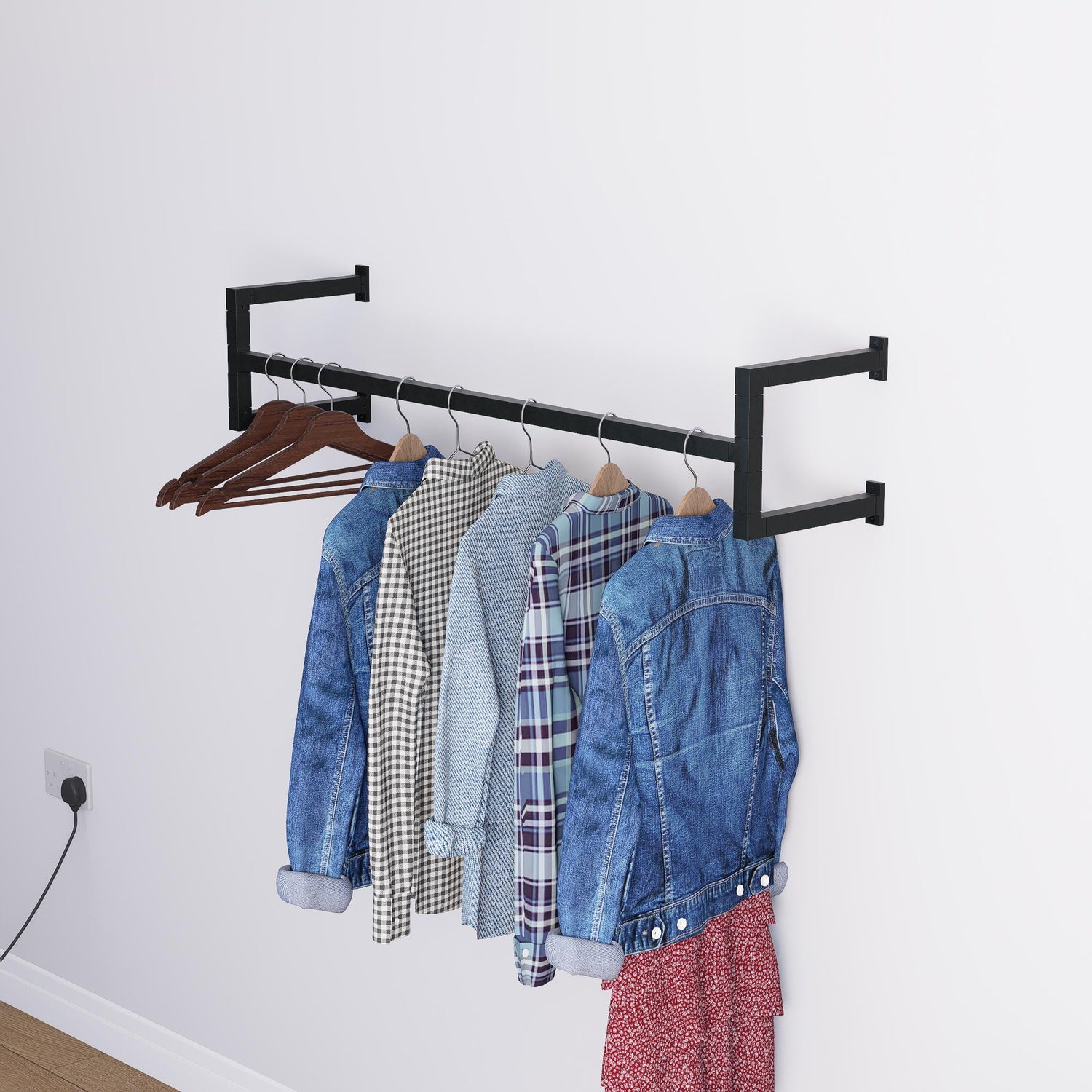 Minimalist Square Clothes Rail | Modern Wall Mounted Garment Rack | Industrial Hanging Rail for Wardrobes, Boutiques, Entryways