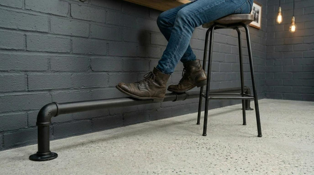 Industrial Bar Foot Rail – Black Steel Wall Mounted
