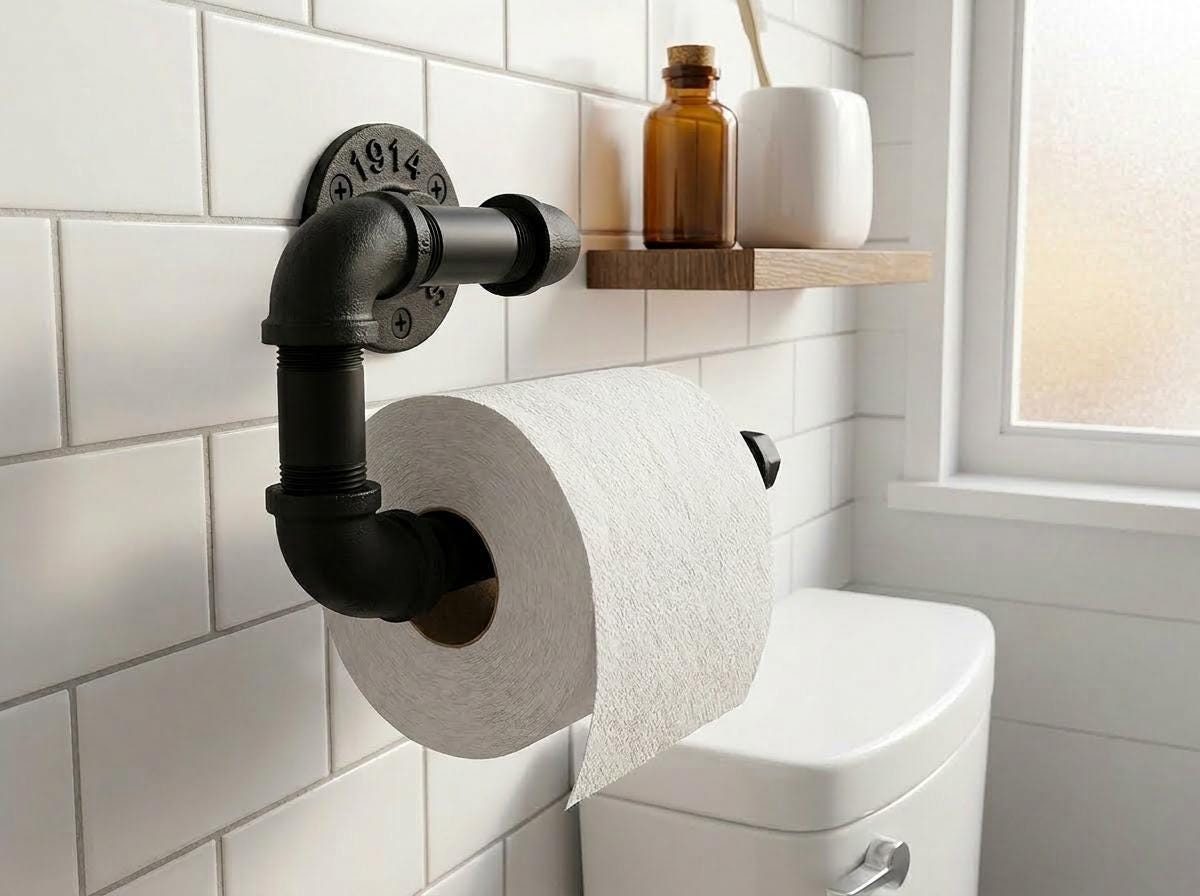 Industrial Pipe Toilet Roll Holder | Steampunk Bathroom Decor | Wall Mounted Loo Roll Holder | Rustic Industrial | Handmade UK