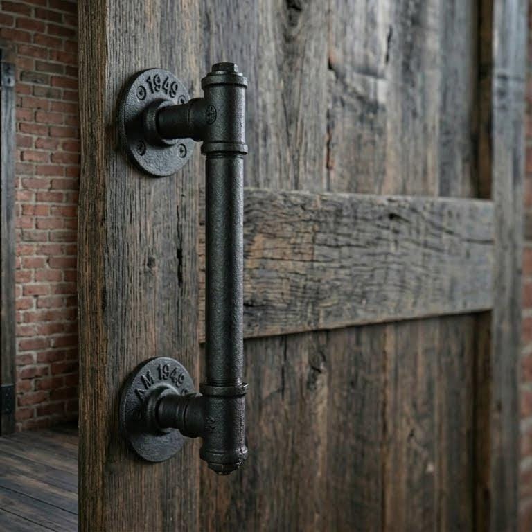 Pair Industrial Pipe Door Pull Handle, Grab Bar, Towel Bar, Antique Rustic Cast Iron Handrail Hand made Custom Size Vintage look
