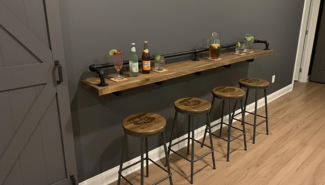 Industrial Style Breakfast &amp; Drinks Bar | Rustic Wall-Mounted Home Bar