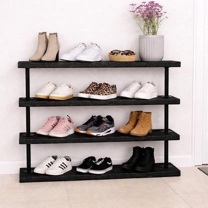 Industrial Pipe Shoe Rack, Tiered Rustic Shoe Shelf Organizer, Heavy Duty Metal &amp; Wood Entryway Shoe Storage, Farmhouse Mudroom Decor