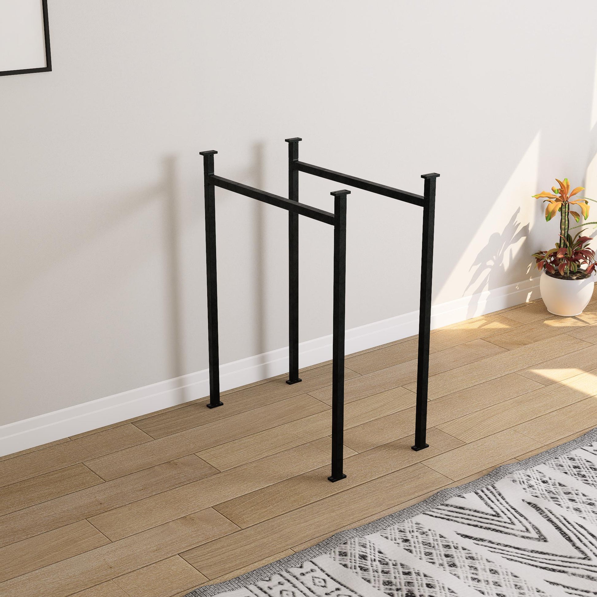 Heavy duty detachable square tube metal table legs pair, flat-pack and reusable, wood top not included