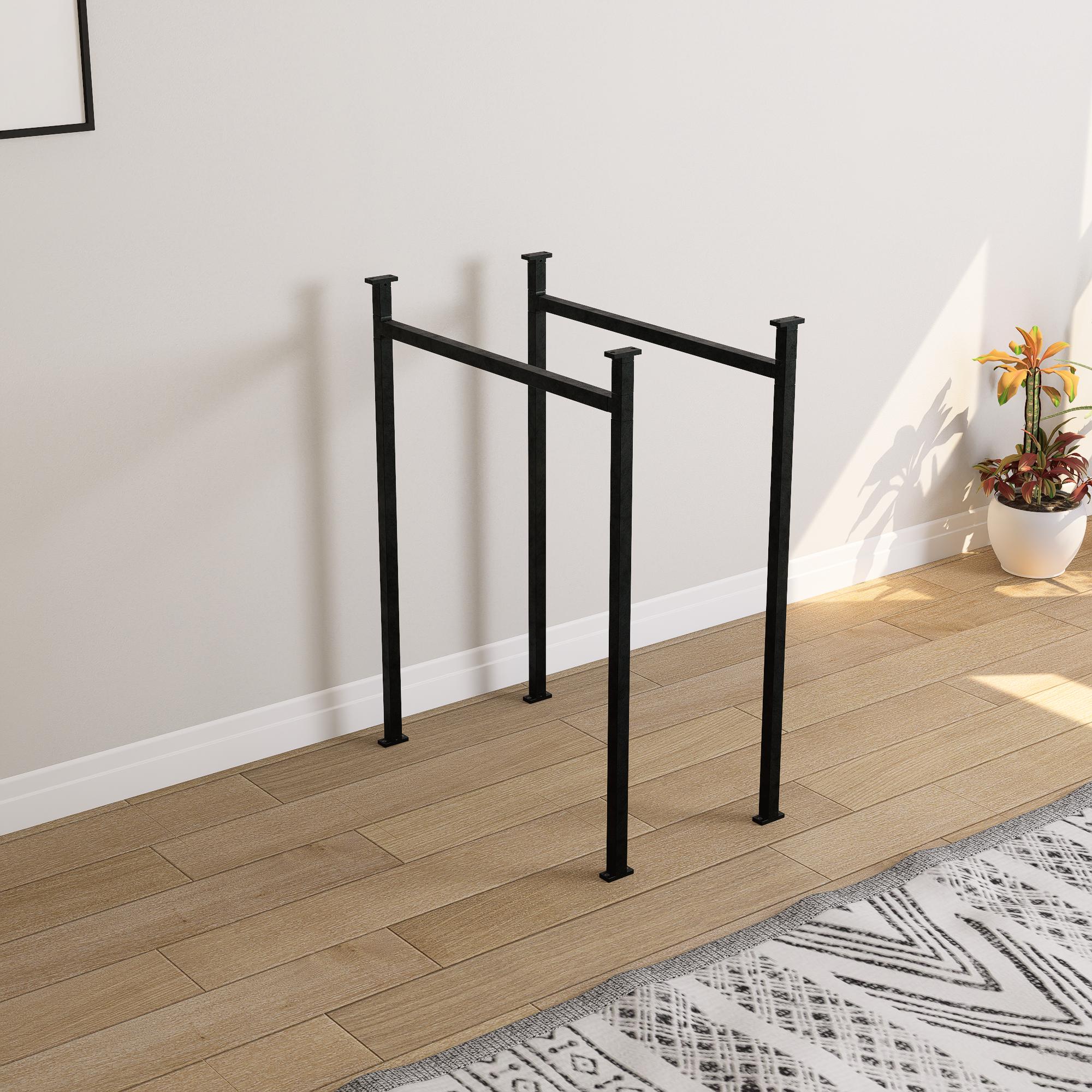 Heavy duty detachable square tube metal table legs pair, flat-pack and reusable, wood top not included