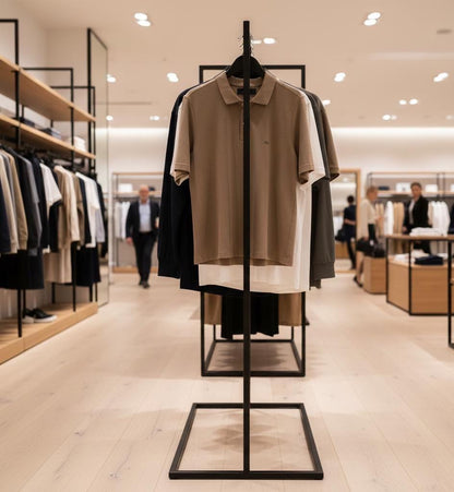 Minimalist Double Rail Metal Clothing Rack | 200cm Steel Garment Stand for Shop Display