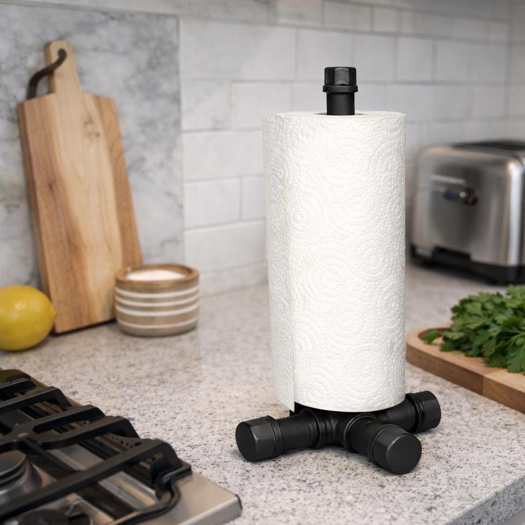 Handmade Industrial Pipe Toilet Roll Holder | Rustic Farmhouse Steampunk Bathroom Decor | Custom Pipe Toilet Paper Stand