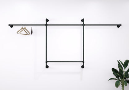 Open Wardrobe Industrial Wall Mounted Clothing Rack Heavy Duty Metal Pipe Garment Rack for Closet, Retail Display, Entryway or Laundry Room