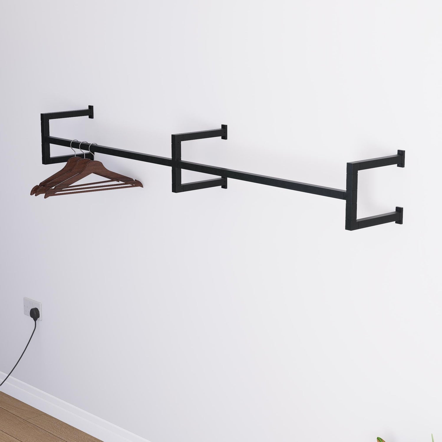 Minimalist Double Clothes Rail | Modern Wall Mounted Double Garment Rack | Industrial Floating Rail for Wardrobes, Entryways, Boutiques