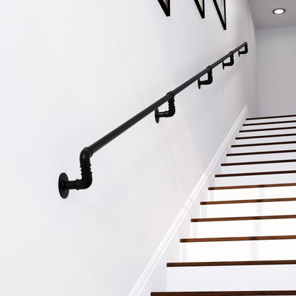 Handmade Cast Iron Stair Hand Rail with Industrial Vintage Pipe Brackets | Urban Retro Bannister Design