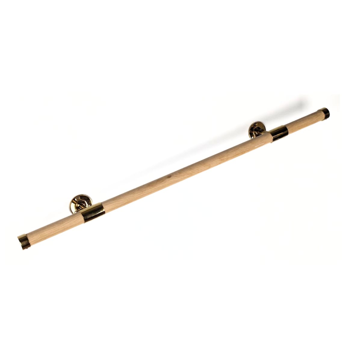 A precision-crafted handrail combining solid American white oak with sleek stainless steel brackets, featuring a 32mm diameter, flat end caps, and the natural beauty of European oak grain patterns for a stylish, durable staircase upgrade.