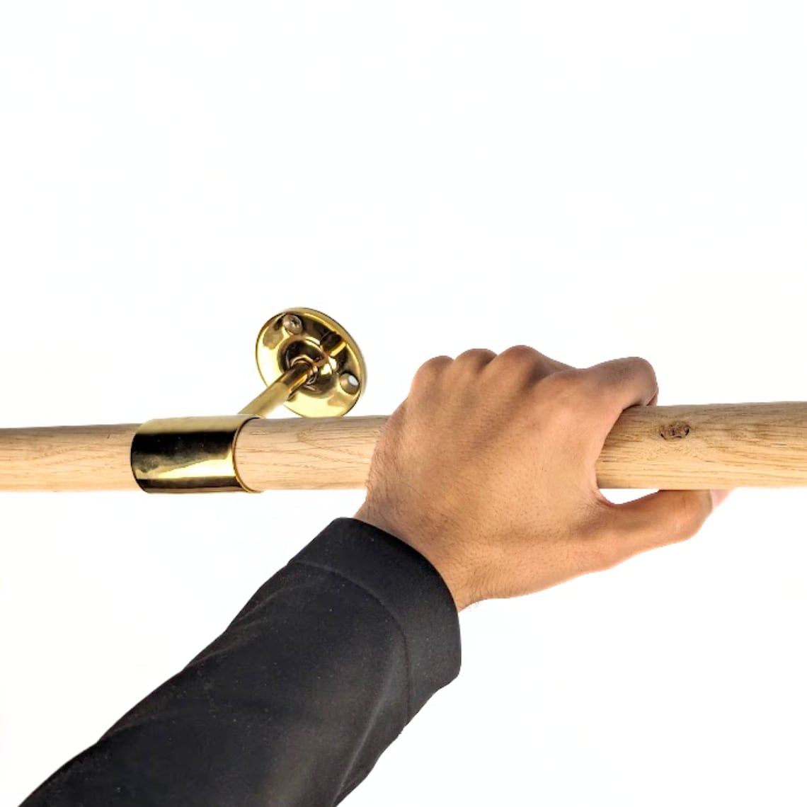 A precision-crafted handrail combining solid American white oak with sleek stainless steel brackets, featuring a 32mm diameter, flat end caps, and the natural beauty of European oak grain patterns for a stylish, durable staircase upgrade.