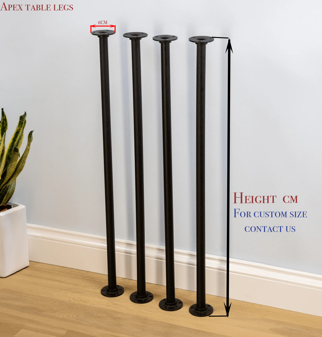 Unique Pipe Table Legs holding various furniture pieces, showcasing their industrial and versatile design